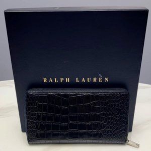 RALPH LAUREN FAUX CROC ZIP CLUTCH/BLACK